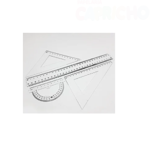 KIT ESCOLAR C/REGUA + ESQUADRO + TRANSFERIDOR C/4 PCS