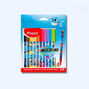 Canetinha Hidrográfica Maped Color’Peps Ocean Life 12 Cores Laváveis